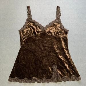 Express Brown Velvet Cami with Lace Trim Y2K Babydoll Tank Top 90s Medium
